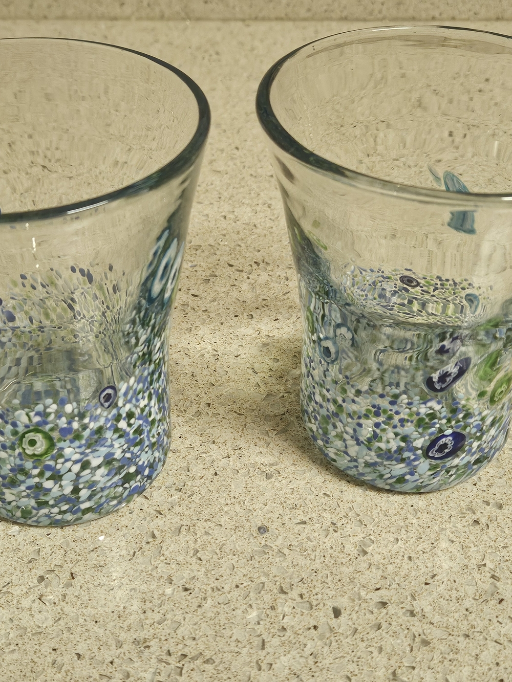 Handblown Millefiori Glass Tumblers - Blue & Green